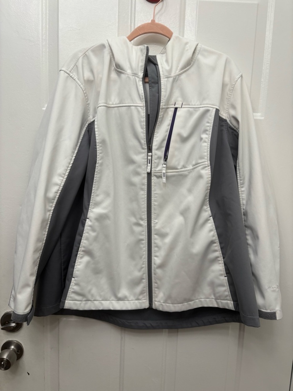 Free Tech Women's Hooded Jacket in White with Gray Trim